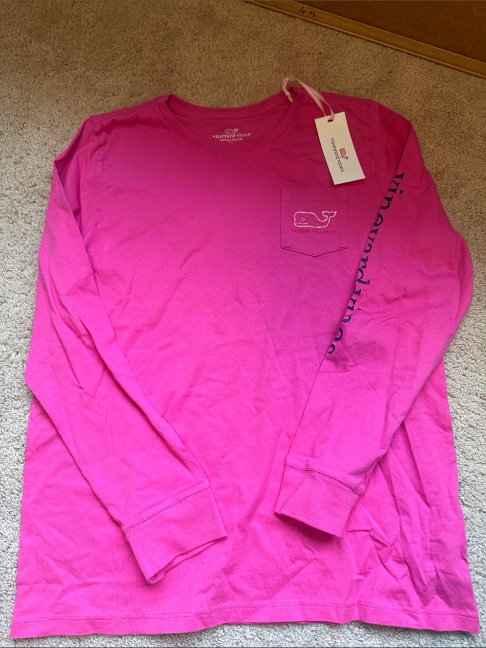 Vineyard Vines Bright Pink Long-Sleeve Pocket Tee